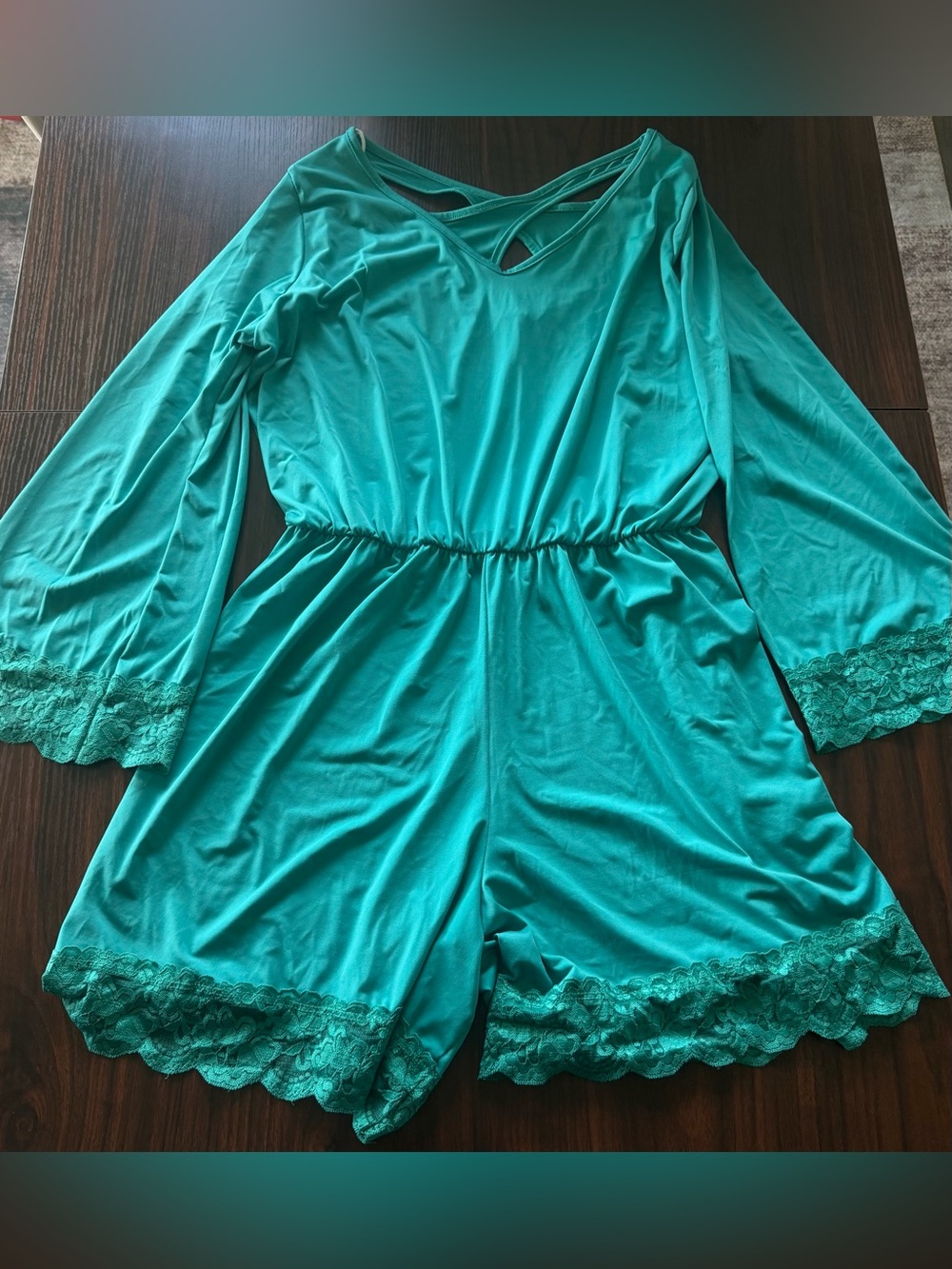 XXL/2X Women's Teal Lace-Trim Romper